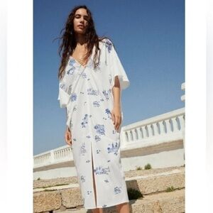 Zara / Embroidered Kaftan Dress Long Oversized Midi